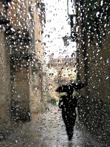 Rain - Just a picture of lady walking in the rain, taken from a glass window.