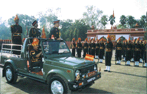 Lt Gen RB Singh reviewing the passing-out parade a - This is a traditional military parade in action.