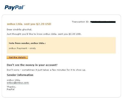 my onbux payment proof - I have been paid instantly by Onbux.