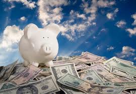 save money - piggy bank with money below