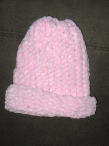 Pink Knit Baby Hat - Just finished knitting two of these things. Is it vain to think they're adorable? :P I'm putting them for sale on Etsy (www.therenthead.etsy.com)