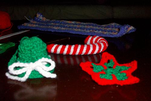 My Christmas Decors - Crocheted from 4-ply yarn in red, green and white, this is the first batch of decorations I have created for the upcoming holidays. 