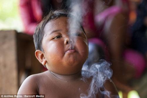 Ardi Rizal - a 2 year old baby from Sumatra Indonesia who starter smoking at 18 months. Really shocking. If he doesn&#039;t get cigarettes, he gets angry and screams and batters his head against the wall. He tells me he feels dizzy and sick.&#039; Ardi will smoke only one brand and his habit costs his parents £3.78 a day in Musi Banyuasin, in Indonesia&#039;s South Sumatra province. But in spite of this, his fishmonger father Mohammed, 30, said: &#039;He looks pretty healthy to me. I don&#039;t see the problem.&#039; Ardi&#039;s youth is the extreme of a disturbing trend.