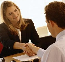 shake hands - after a conversational interview.