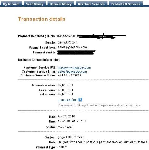 gagabux.com - here is the payment proof of gaga bux.