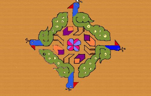 kolam - im very much interested in drawings. esecially kolams. i could draw simple pulli kolams.  these kolams i drew it using ms paint. this peacock kolam is one of the favourite of my mother-in-law. in following days, i will be posting the kolams, which i drew it in ms paint. can any one suggest me a kolam software?