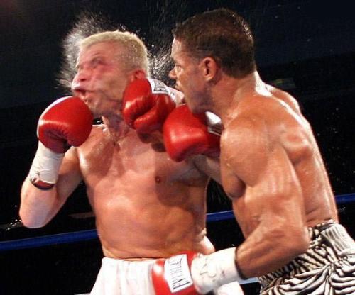 This is a picture of a Great Knockout Punch in Box - This is a great k.O. Punch in Boxing. Its a right hooker here!