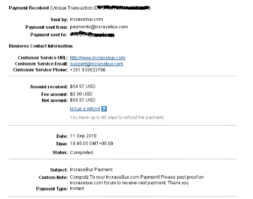 Incrasebux 1st payment - It is my 1st payment from there! Nice!