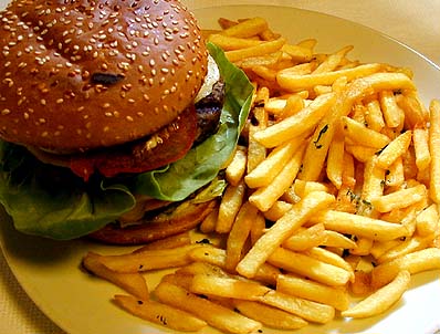 Fast food. - Hamburger and fries. Yum.
