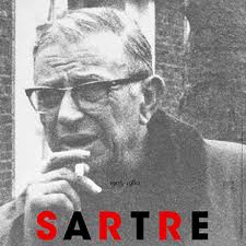 Jean Paul Sartre - The image shows the philosopher Jean Paul Sartre with his usual stick of cigarette.