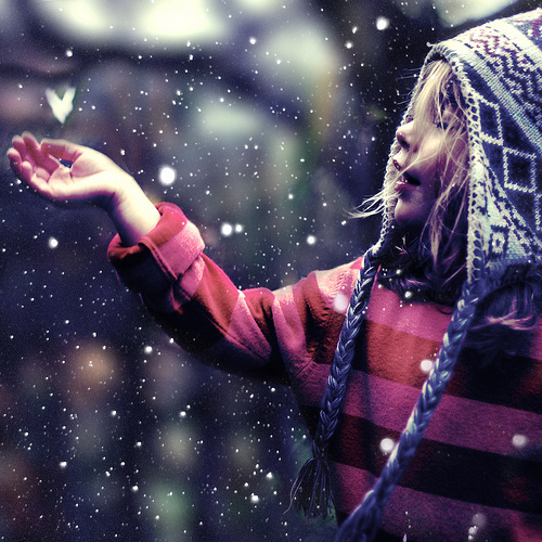 Making Money is Like Catching Snowflakes - little girl catching snowflakes... if only money fell from the sky... ;)