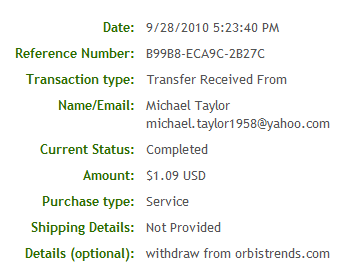 Payment proof - This is the proof of payment I got from AlertPay. Now we all know that OrbisTrends is a trusted website.
