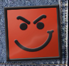 logo and cover for "Have A Nice Day" album - a smirky red smile used as the logo and album cover for Bon Jovi's song "Have A Nice Day".