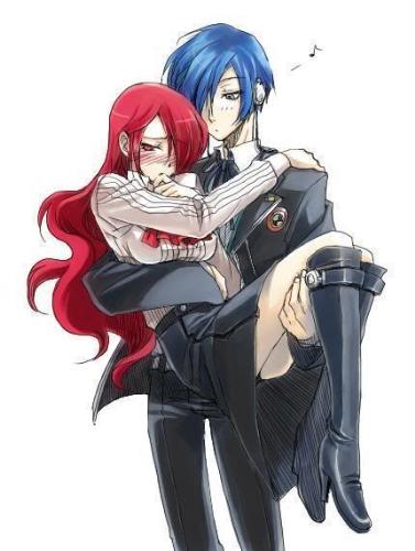 anime boy carrying girl in arms