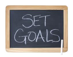 Set Goals - written in a Green Board, the two words, Set Goals.