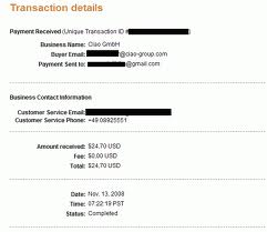Payment Proof - Usual payment proof with shaded fields.