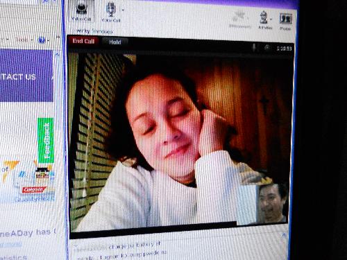 ...on videocall - hubby took this picture in one of my videocalls with him and the kids...i just woke up and just enjoying the chat with them. i am happy to share this with my mylot family...my third day in washington dc!