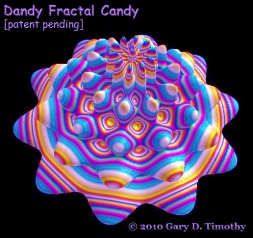 Dandy Fractal Candy - This fractal is technically known as an hyperboloid attractor type and was originally generated with Chaos Pro. But I can never leave things alone, so I had to tweak it with my photo editor Photo Pos Pro which is a free program.

In any case, I thought this looked like some kind of weird candy, thus the title! :-)