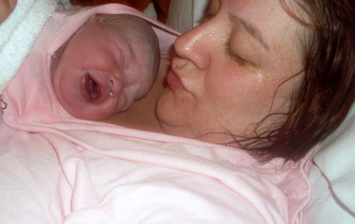 One minute old - Mummy and baby's first hug