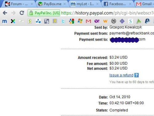 Refbackbank Payments - My 6th payment received from Refbackbank!
