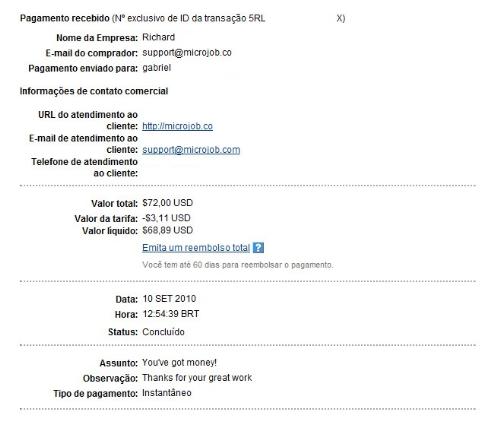 Microjob payment proof of $72 - Payment proof of $72 from microjob.