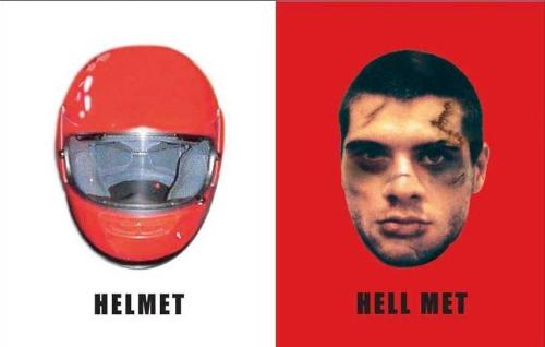 Be cautious - This pic is a sharp and assertive way of depecting a drive without the helmet risks ones life. It is said that there are about 15 to 20 accidents taking place for every second.