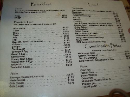 Picture of the menu - I still dont know what livermush is.