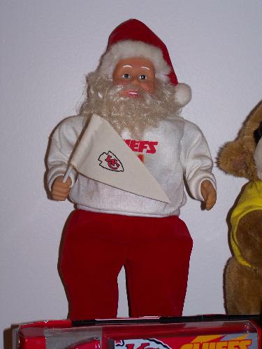 Here is My Santa LOL - Go Chiefs!!  I love this little guys, music plays and he shakes behind to it. He is so funny to watch.