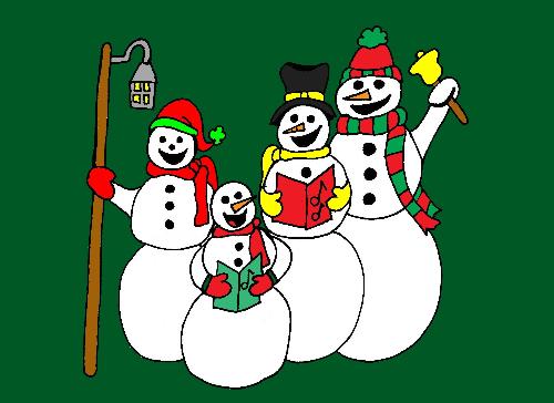 Snowman Choir - A hand drawn pictre of four snowmen singing Xmas Carols.