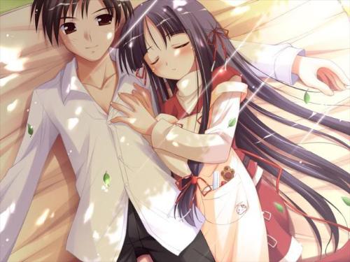 true love^^ - boy and girl are laying in bed very happy^^