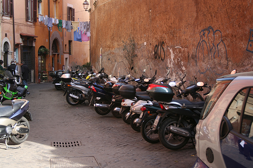 Vespas in Italy - Small motorbikes like Vespa are very popular in Italy.