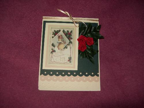 Victorian Christmas card - Layered paper with fancy edges along with leaves etc.