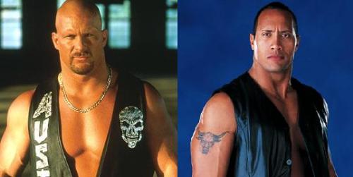 Former WWE Stars Stone Cold and The Rock - The Formers World wrestling Entertainment Superstar and Actors "Stone Cold" Steve Austin and Dwayne "The Rock" Johnson.