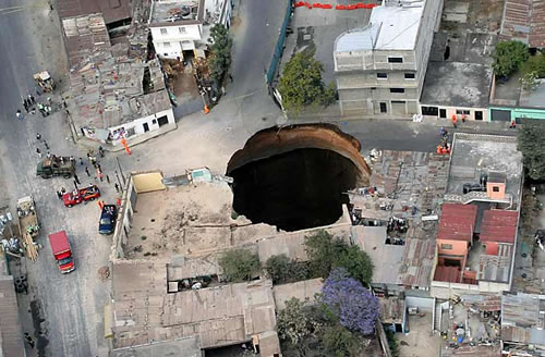 sinkhole - sinkohole on a town, but not my town.