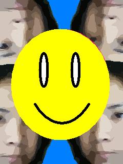 It's me -  It's me cartoonified four times at the background then I put a smiley (a description of myself, cheerful).