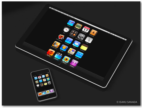 Ipad compared to ipod touch! -  A mock up of the two sizes of these products together.