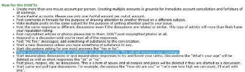 The mylot don't guidelines - This is one of the MyLot guideline that states 'Thank everyone that respond or comments on your discussion. This will not increase your earning' which most users fail to do.