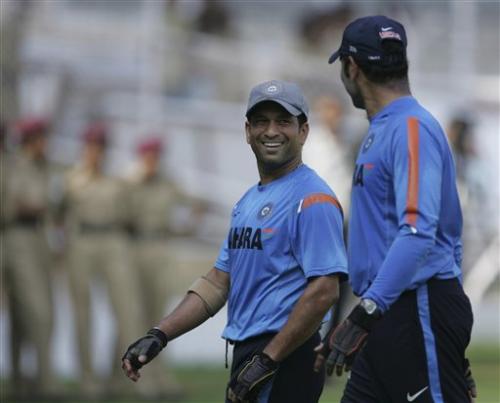 Sachin and Lakshman - Sachin and Lakshman sharing a light moment