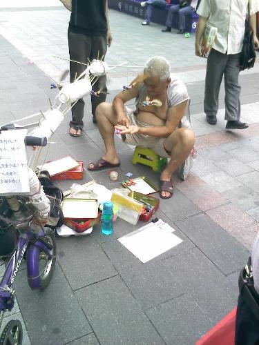 The elderly and the birds - An old man,the streets in Shenzhen,hand made of birds.