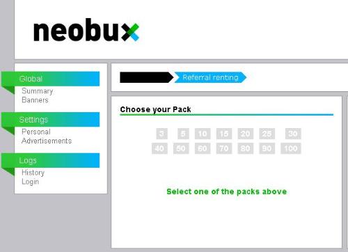 Neobux - Neobux referral renting section. This is where you can purchase some referrals for 30 days to make money for you.