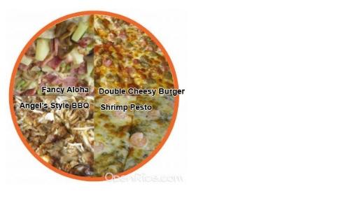 Angels Pizza - Pizza with four flavors, Fancy Aloha, Double Cheeseburger, Angel's style barbecue and shrimp pesto Angels Pizza - Pizza with four flavors, Fancy Aloha, Double Cheeseburger, Angel's style barbecue and shrimp pesto