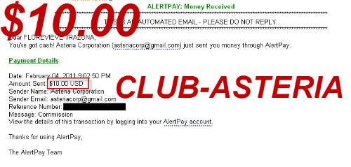 First Cashout in Club Asteria - This is my very first cashout in club asteria when I joined last January 9, 2011.