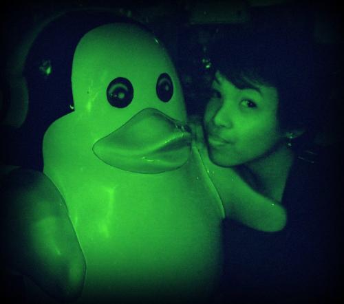 with a penguin - We were hanging-out with some of my friends in a an amusement area.LOL!