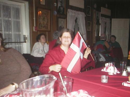 Me with my Danish flag - A picture of me with my Danish flag. Sorry my eyes aren't open, my camera has a stupid flash.