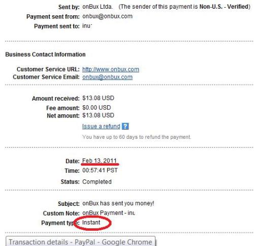 Instant Payment  - This is the proof for the instant payment I received today
