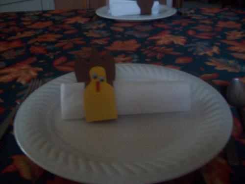 My granddaughters napkin ring made from toilet pap - Happy Thanksgiving!