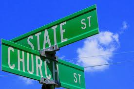 church and state always at crossroads - a sign detailing the impossibility of church and state togetherness!
