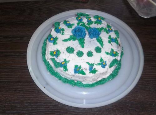 First cake - First cake my son decorated except I did the border and Roses.