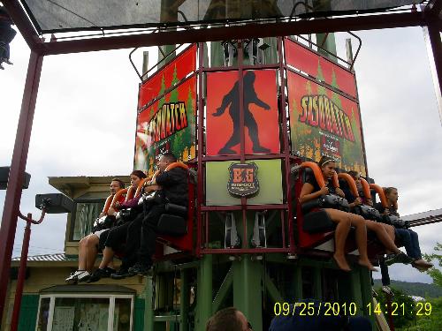 Jake's favorite ride at The Great Escape Sasquatch - This is my most ever favorite ride at The Great Escape. The Sasquatch drop side is the best I will ever choose. It's 192 feet up. Dropping real fast from the very top I will scream wild and loud until the first bounce.