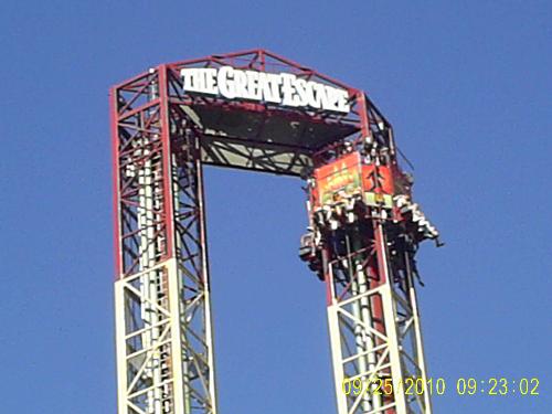 The top of Sasquatch drop tower - This is on the very top of the drop tower of Sasquatch before the drop per ride cycle at The Great Escape. This is when I start screaming real loud and wild which is from the start of drop until the first bounce halfway down the tower.